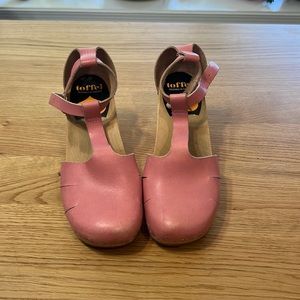 Pink wooden clogs